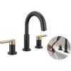 imageDelta Nicoli Brushed Gold Bathroom Faucet with Sprayer 8 Inch 3 Hole Widespread Bathroom Sink Faucet with Pull Out Sprayer PushPop Drain Champagne Bronze 35749LFCZPDMatte Black  Champagne Bronze