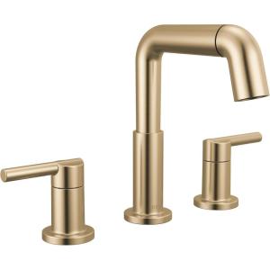 imageDelta 35849LFPD Nicoli 12 GPM Widespread Bathroom Faucet with Pull Down Spout and Push PopUp Drain Assembly  Champagne Bronze