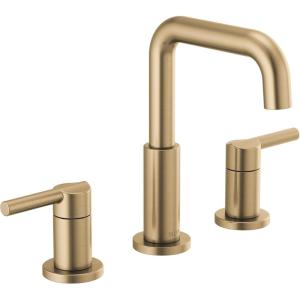 imageDelta 35849LFPD Nicoli 12 GPM Widespread Bathroom Faucet with Pull Down Spout and Push PopUp Drain Assembly  Matte BlackChampagne Bronze