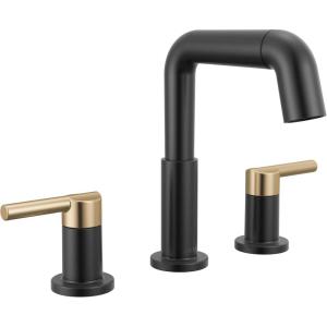 imageDelta 35849LFPD Nicoli 12 GPM Widespread Bathroom Faucet with Pull Down Spout and Push PopUp Drain Assembly  Matte BlackMatte BlackChampagne Bronze