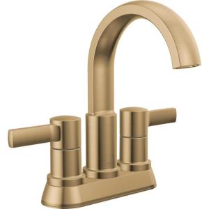 imageDelta Albion Centerset Matte Black Bathroom Faucet 4 Inch 3 Hole Bathroom Sink Faucet for Vanity Metal PushPop Drain Assembly Matte Black 25855LFBLChampagne Bronze