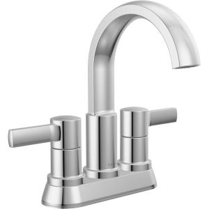imageDelta Albion Centerset Matte Black Bathroom Faucet 4 Inch 3 Hole Bathroom Sink Faucet for Vanity Metal PushPop Drain Assembly Matte Black 25855LFBLChrome