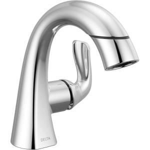 imageDelta Arvo 1 Hole Brushed Gold Bathroom Faucet with Sprayer Single Hole Bathroom Sink Faucet with Pull Out Sprayer for Vanity PushPop Drain Champagne Bronze 15840LFCZPDChrome