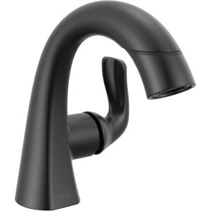 imageDelta Arvo 1 Hole Matte Black Bathroom Faucet with Sprayer Single Hole Bathroom Sink Faucet with Pull Out Sprayer for Vanity PushPop Drain Matte Black 15840LFBLPD