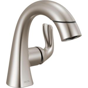 imageDelta Arvo 1 Hole Pull Down Bathroom Faucet with Sprayer Brushed Nickel Single Hole Bathroom Sink Faucet with Pull Out Sprayer for Vanity PushPop Drain SpotShield Stainless 15840LFSPPD
