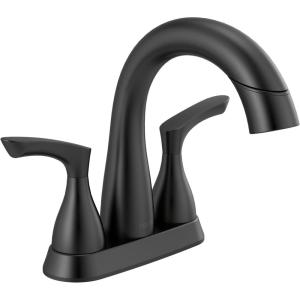 imageDelta Broadmoor Centerset Matte Black Bathroom Faucet with Sprayer 4 Inch 3 Hole Bathroom Sink Faucet with Pull Out Sprayer PushPop Drain Matte Black 25765LFBLPDMatte Black