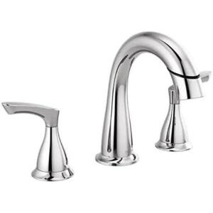 imageDelta Broadmoor Matte Black Bathroom Faucet with Sprayer 8 Inch 3 Hole Widespread Bathroom Sink Faucet with Pull Out Sprayer PushPop Drain Matte Black 35765LFBLPDChrome