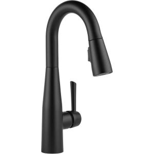 imageDelta Essa Brushed Nickel Bar Sink Faucet with Pull Down Sprayer Modern Single Hole Prep Sink Faucet Single Handle Arctic Stainless 9913ARDSTMatte Black