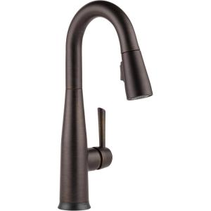 imageDelta Essa Brushed Nickel Bar Sink Faucet with Pull Down Sprayer Modern Single Hole Prep Sink Faucet Single Handle Arctic Stainless 9913ARDSTVenetian Bronze