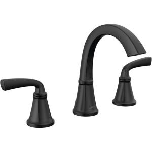 imageDelta Geist Matte Black Bathroom Faucet 3 Hole 8 Inch Widespread Bathroom Sink Faucet for Vanity PushPop Drain Assembly Matte Black 35864LFBLMatte Black