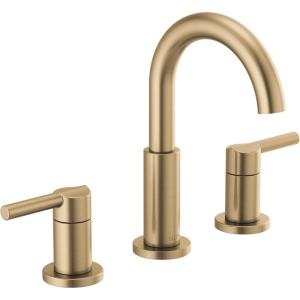 imageDelta Nicoli Brushed Gold Faucet 3 Hole 8 Inch Widespread Bathroom Sink Faucet for Vanity PushPop Drain Assembly Champagne Bronze 35749LFCZ