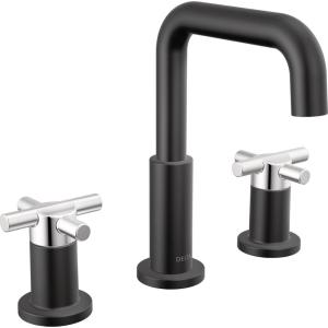 imageDelta Nicoli Matte BlackChrome Bathroom Faucet 3 Hole 8 Inch Widespread Bathroom Sink Faucet for Vanity PushPop Drain Assembly Matte BlackChrome 35894LFCS