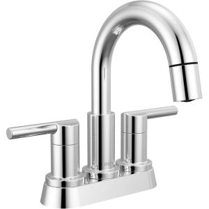imageDelta Nicoli PullDown Centerset Bathroom Faucet Matte Black High Arc 3Hole Bathroom Sink Faucet with Sprayer PushPop Drain Assembly Matte Black 25749LFBLPDChrome