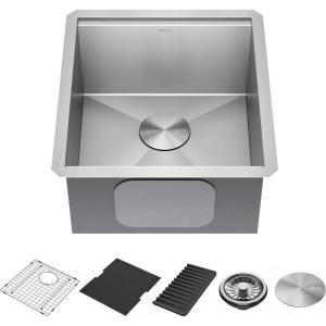 imageDelta Rivet 27 Inch Black Stainless Steel Undermount 16 Gauge Workstation Kitchen Sink Single Bowl in PVD Gunmetal Finish with WorkFlow Ledge and Accessories 95B903127SGSStainless Steel