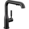 imageDelta Almari Matte Black Kitchen Faucet with PullOut Sprayer Modern Single Hole Kitchen Sink Faucet Single Handle Matte Black 16943BLDSTMatte Black