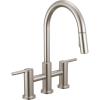 imageDelta Nicoli Matte Black Kitchen Faucet with Pull Down Sprayer Bridge 3 Hole Modern Kitchen Sink Faucet TwoHandle Matte Black 39876LFBLStainless
