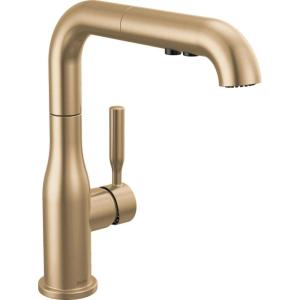 imageDelta Almari Matte Black Kitchen Faucet with PullOut Sprayer Modern Single Hole Kitchen Sink Faucet Single Handle Matte Black 16943BLDSTChampagne Bronze