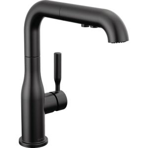 imageDelta Almari Matte Black Kitchen Faucet with PullOut Sprayer Modern Single Hole Kitchen Sink Faucet Single Handle Matte Black 16943BLDSTMatte Black