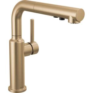 imageDelta Daneri Brushed Gold Kitchen Faucet with PullOut Sprayer Modern Single Hole Kitchen Sink Faucet Single Handle Champagne Bronze 16879CZDSTChampagne Bronze