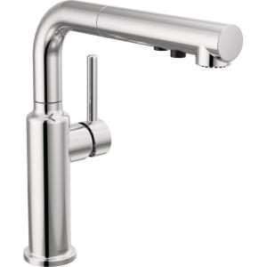 imageDelta Daneri Brushed Gold Kitchen Faucet with PullOut Sprayer Modern Single Hole Kitchen Sink Faucet Single Handle Champagne Bronze 16879CZDSTChrome