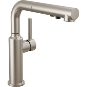 imageDelta Daneri Brushed Gold Kitchen Faucet with PullOut Sprayer Modern Single Hole Kitchen Sink Faucet Single Handle Champagne Bronze 16879CZDSTStainless
