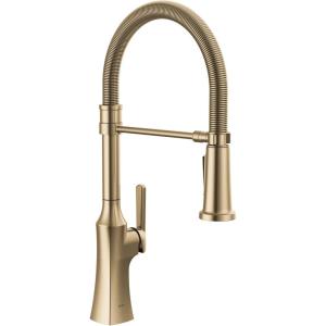 imageDelta Ermelo Pro Style Commercial Kitchen Faucet with Pull Down Sprayer Brushed Nickel Single Hole Kitchen Sink Faucet Single Handle Stainless 18887SSDSTChampagne Bronze