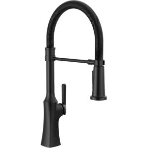 imageDelta Ermelo Pro Style Commercial Kitchen Faucet with Pull Down Sprayer Brushed Nickel Single Hole Kitchen Sink Faucet Single Handle Stainless 18887SSDSTMatte Black