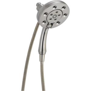 imageDelta Faucet 4Spray In2ition 2in1 Dual Shower Head with HandHeld Spray H2Okinetic Chrome Shower Head with Hose Showerheads Handheld Shower Heads Magnetic Docking Lumicoat Chrome 58472PRStainless