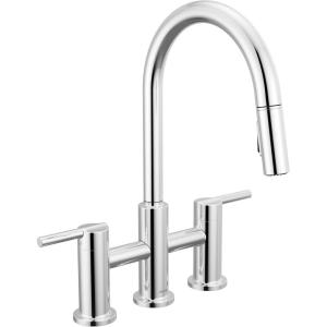 imageDelta Nicoli Matte Black Kitchen Faucet with Pull Down Sprayer Bridge 3 Hole Modern Kitchen Sink Faucet TwoHandle Matte Black 39876LFBLChrome