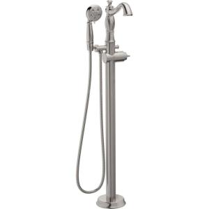imageDELTA FAUCET Cassidy FloorMount Freestanding Tub Filler with Hand Held Shower Stainless T4797SSFLLHP Valve and Handle Sold Separately