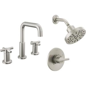 imageDelta Faucet Nicoli 14 Series SingleHandle Shower Faucet with 5Setting H2Okinetic Shower Head Nicoli Widespread Bathroom Sink Faucet 3Hole Stainless Shower Valve Included