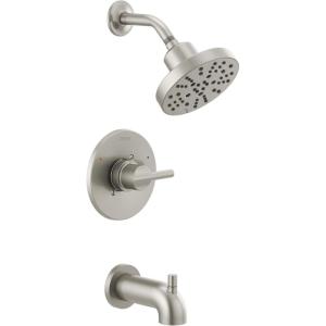 imageDelta Faucet Nicoli 14 Series SingleHandle Tub and Shower Trim Kit Shower Faucet with 5Spray H2Okinetic Shower Head Matte Black 144749BL Shower Valve IncludedStainless