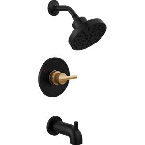 imageDelta Faucet Nicoli 14 Series SingleHandle Tub and Shower Trim Kit Shower Faucet with 5Spray H2Okinetic Shower Head Matte Black 144749BL Shower Valve IncludedMatte Black Champagne Bronze
