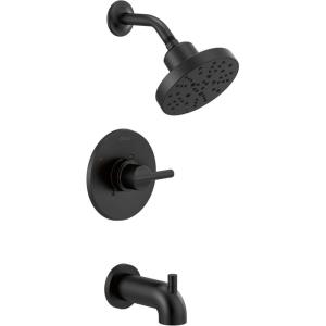 imageDelta Faucet Nicoli 14 Series SingleHandle Tub and Shower Trim Kit Shower Faucet with 5Spray H2Okinetic Shower Head Matte Black 144749BL Shower Valve IncludedMatte Black