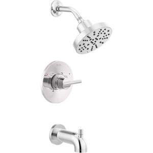 imageDelta Faucet Nicoli 14 Series SingleHandle Tub and Shower Trim Kit Shower Faucet with 5Spray H2Okinetic Shower Head Matte Black 144749BL Shower Valve IncludedChrome