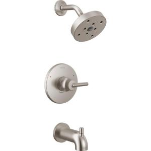 imageDelta Faucet Trinsic 14 Series SingleFunction Tub and Shower Trim Kit with SingleSpray H2Okinetic Shower Head Champagne Bronze T14459CZ Valve Not IncludedStainless