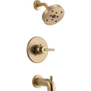 imageDelta Faucet Trinsic 14 Series SingleFunction Tub and Shower Trim Kit with SingleSpray H2Okinetic Shower Head Champagne Bronze T14459CZ Valve Not IncludedChampagne Bronze