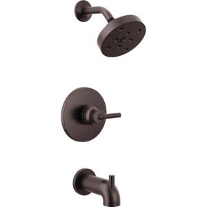 imageDelta Faucet Trinsic 14 Series SingleFunction Tub and Shower Trim Kit with SingleSpray H2Okinetic Shower Head Champagne Bronze T14459CZ Valve Not IncludedVenetian Bronze