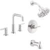 imageDelta Faucet Nicoli 14 Series SingleHandle Tub and Shower Trim Kit with 5Spray H2Okinetic Shower Head and Widespread Bathroom Faucet in Brushed Nickel Shower Valve IncludedChrome