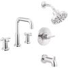 imageDelta Faucet Nicoli 14 Series SingleHandle Tub and Shower Trim Kit with 5Spray H2Okinetic Shower Head and Widespread Bathroom Faucet in Brushed Nickel Shower Valve IncludedChrome