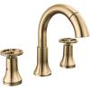 imageDelta Trinsic PullDown Widespread Bathroom Faucet with Wheel Handle Polished Nickel High Arc 3Hole Bathroom Sink Faucet with Sprayer Metal PushPop Drain Assembly Polished Nickel 3558PNPDDSTChampagne Bronze