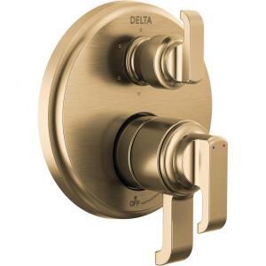 imageDELTA Faucet Tetra 17 Series Gold 6Setting Integrated Diverter Valve Trim Kit Gold Diverter Valve Trim Kit Shower Trim Kit Lumicoat Champagne Bronze T27989CZPR Valve Not IncludedLumicoat Champagne Bronze