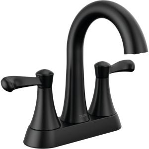 imageDelta 25897LF Esato 12 GPM Two Handle Centerset Bathroom Faucet with Push PopUp Drain Assembly  Matte BlackMatte Black