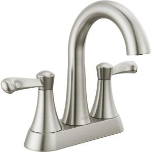 imageDelta 25897LF Esato 12 GPM Two Handle Centerset Bathroom Faucet with Push PopUp Drain Assembly  Matte BlackSpotshield Brushed Nickel