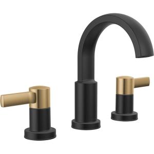 imageDelta Albion Brushed Gold Bathroom Faucet 3 Hole 8 Inch Widespread Bathroom Sink Faucet for Vanity Metal PushPop Drain Assembly Champagne Bronze 35855LFCZMatte Black  Champagne Bronze