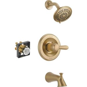 imageDelta Faucet Lahara 14 Series SingleHandle Tub and Shower Trim Kit Shower Faucet with 5Spray TouchClean Shower Head Stainless T14438SS Valve Not Included Without RoughChampagne Bronze