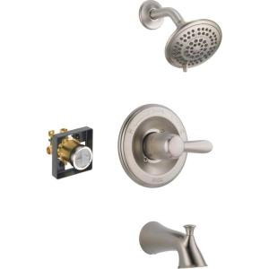 imageDelta Faucet Lahara 14 Series SingleHandle Tub and Shower Trim Kit Shower Faucet with 5Spray TouchClean Shower Head Stainless T14438SS Valve Not Included Without RoughStainless