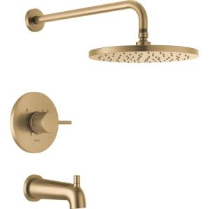 imageDelta Faucet Modern Raincan Round SingleFunction Tub and Shower Trim Kit Gold Tub Faucet Set Rainfall Shower Head Gold Delta Shower Kit Champagne Bronze T14469CZPP Valve Not IncludedChampagne Bronze