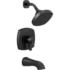imageDelta Faucet Stryke 17 Series DualFunction Tub and Shower Trim Kit Shower Faucet SingleSpray H2Okinetic Shower Head Matte Black T17476BL Valve Not Included