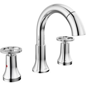 imageDelta Trinsic PullDown Widespread Bathroom Faucet with Wheel Handle Polished Nickel High Arc 3Hole Bathroom Sink Faucet with Sprayer Metal PushPop Drain Assembly Polished Nickel 3558PNPDDSTChrome